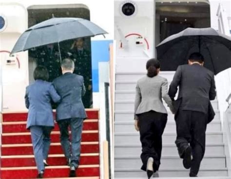 雨中撑伞不顾老婆 韩总统又被嘲